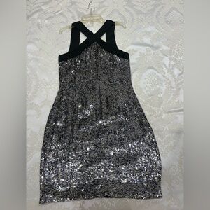 Rachel Gilbert Black and Silver Sequin beautiful Backless Dress